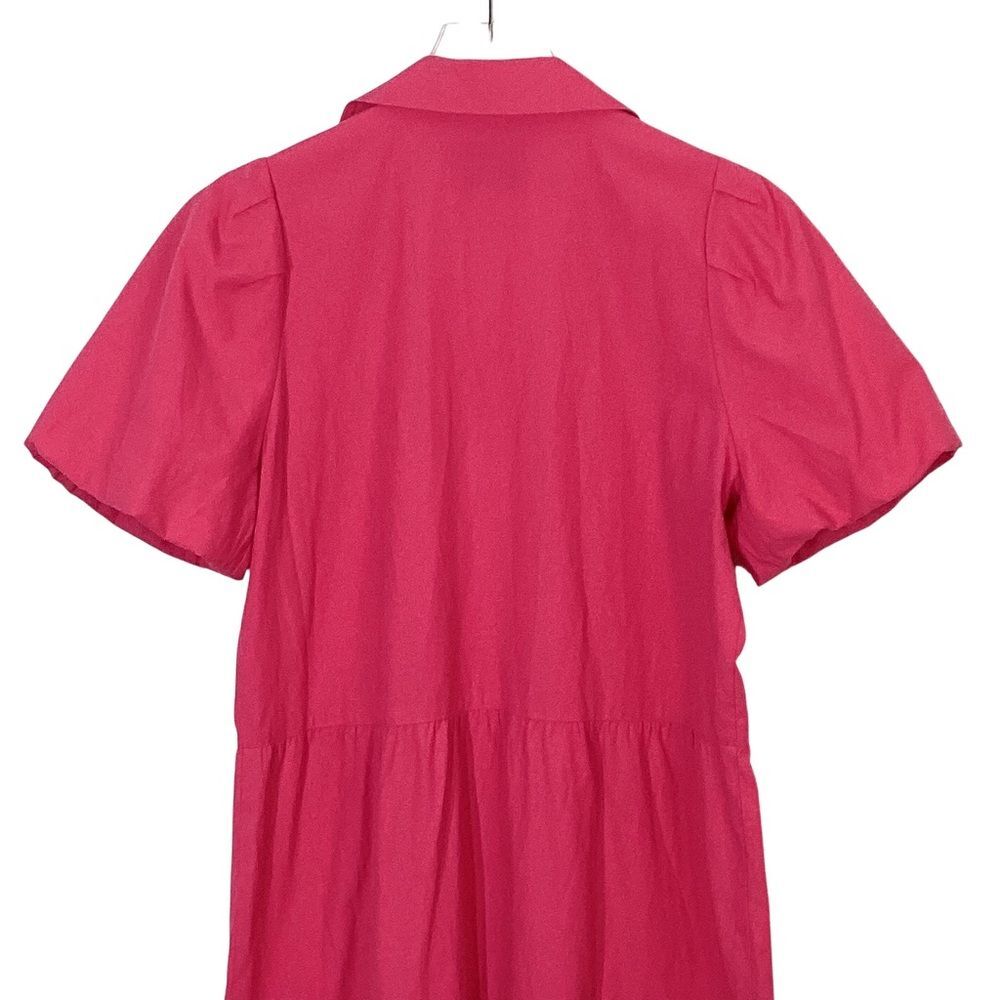 BROCHU WALKER Havana Dress M Hot Pink Tiered Midi Shirtdress Puff Sleeve - Picture 7 of 11
